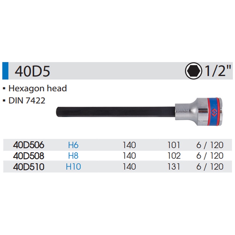 KING TONY 專業級工具 1/2x10 140L六角BIT頭套筒 KT40D510