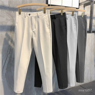 【精品男裝】冰絲夏季九分褲子男港風休閒直筒褲潮流免燙墜感痞帥小腳褲西褲男jioyh HKW9