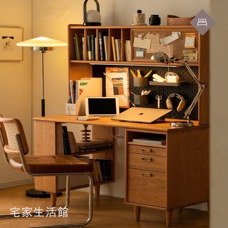 宅家🌟北歐實木書桌書架一體學習桌子臥室辦公桌家用日式寫字桌電腦桌