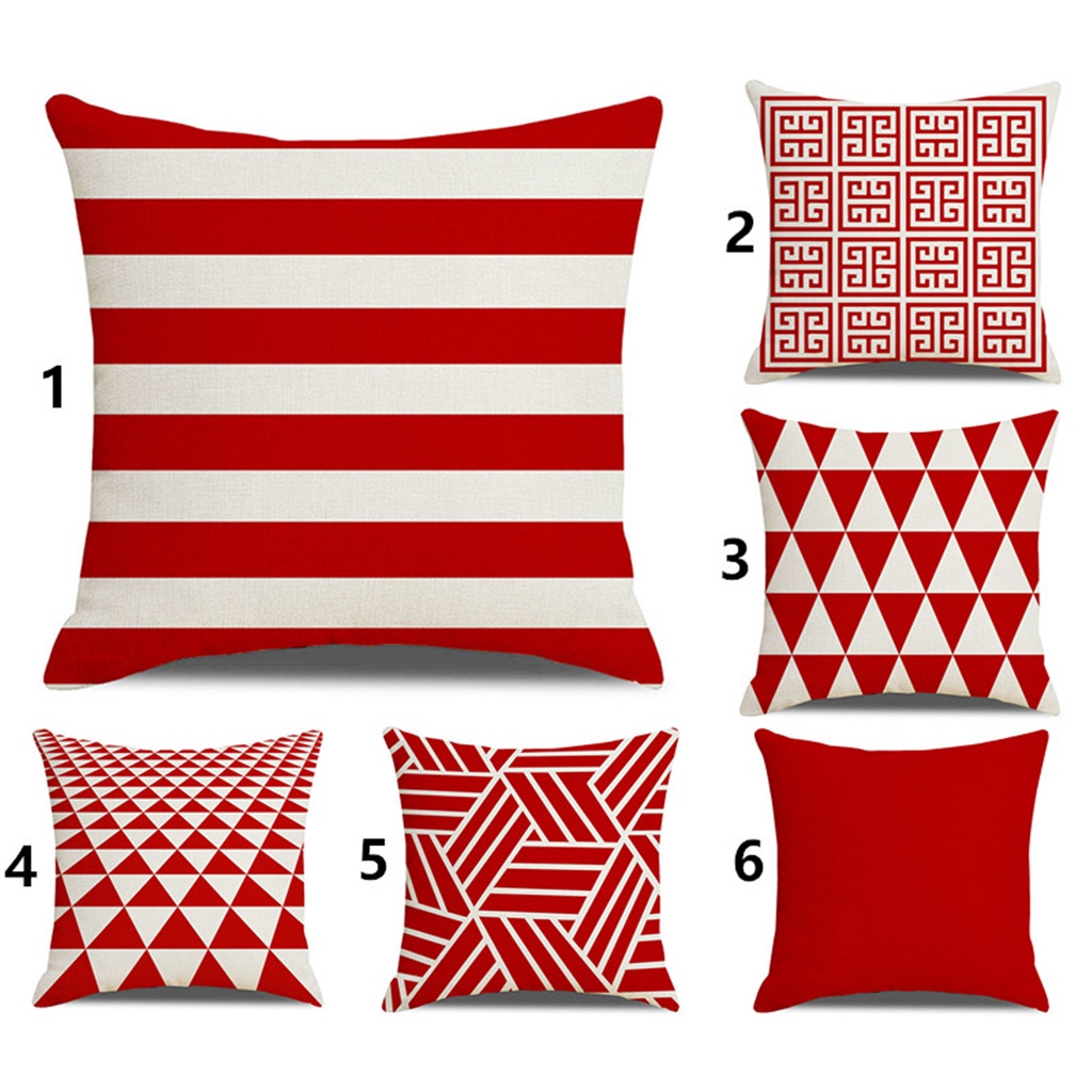 紅色條紋幾何棉麻枕套40x40,45x45,50x50,60x60.正方形抱枕套,沙發靠墊套