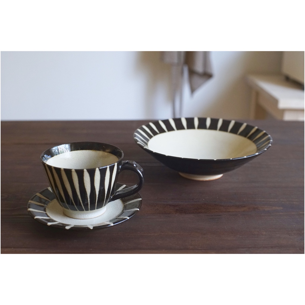 日本美濃燒手作和風黑白十草陶瓷茶杯咖啡杯湯碗拉面大碗