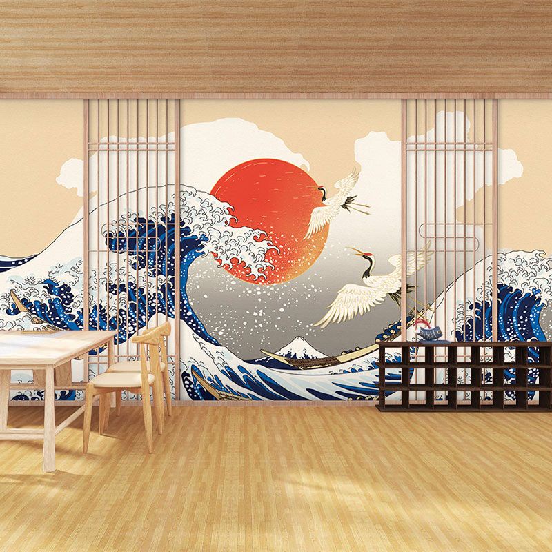 日式和風海浪富士山浮世繪壁紙壽司店日本料理餐廳居屋背景墻紙 綠水青山進圍城