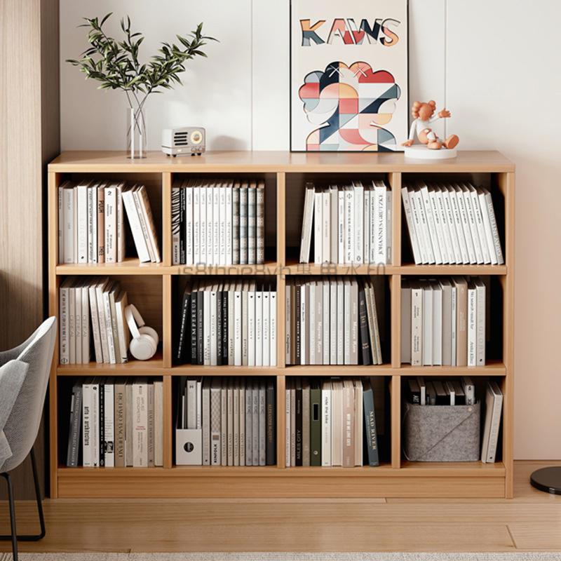 簡易書架置物架落地儲物格子櫃客廳實木色小書本收納閱讀架矮書櫃
