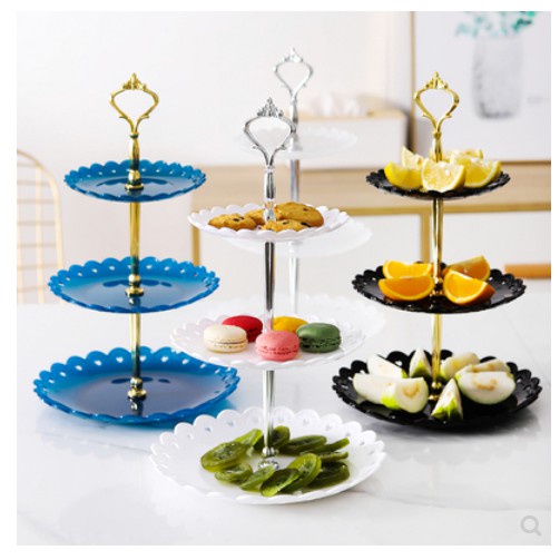 小資~歐式塑膠三層水果盤客廳創意多層蛋糕架家用糖果乾果點心甜品託盤