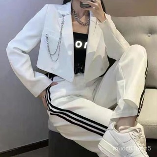 時尚短款西裝外套女2023春秋新款寬鬆顯瘦設計港風單件外套短版上衣 女裝 薄款外套 西裝外套 外套 西裝 西裝外套套裝