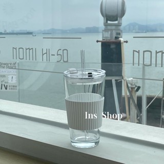 ins簡約玻璃吸管杯韓系夏季早餐杯學生便攜咖啡杯帶蓋辦公室水杯【無憂購】