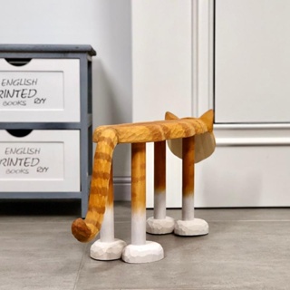 LE HOME 实木手工雕刻中号橘猫矮凳茶几凳换鞋凳