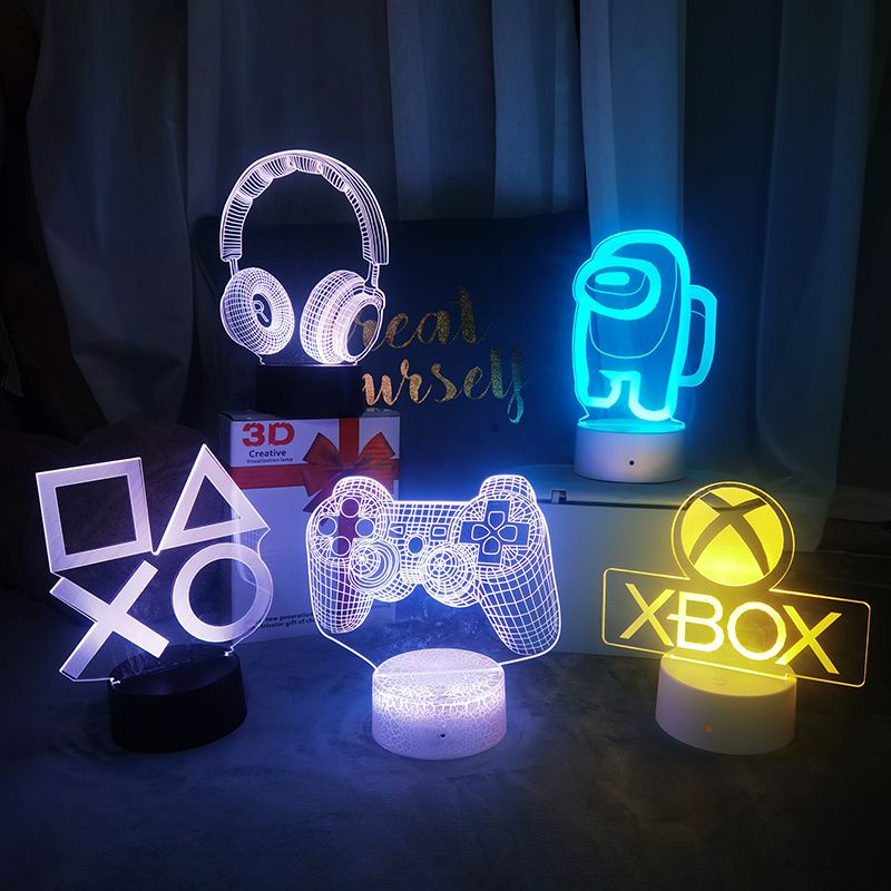 【現貨】電競裝飾燈XBOX遊戲3d小夜燈氛圍燈索尼PS5周邊擺件遊戲機箱擺件