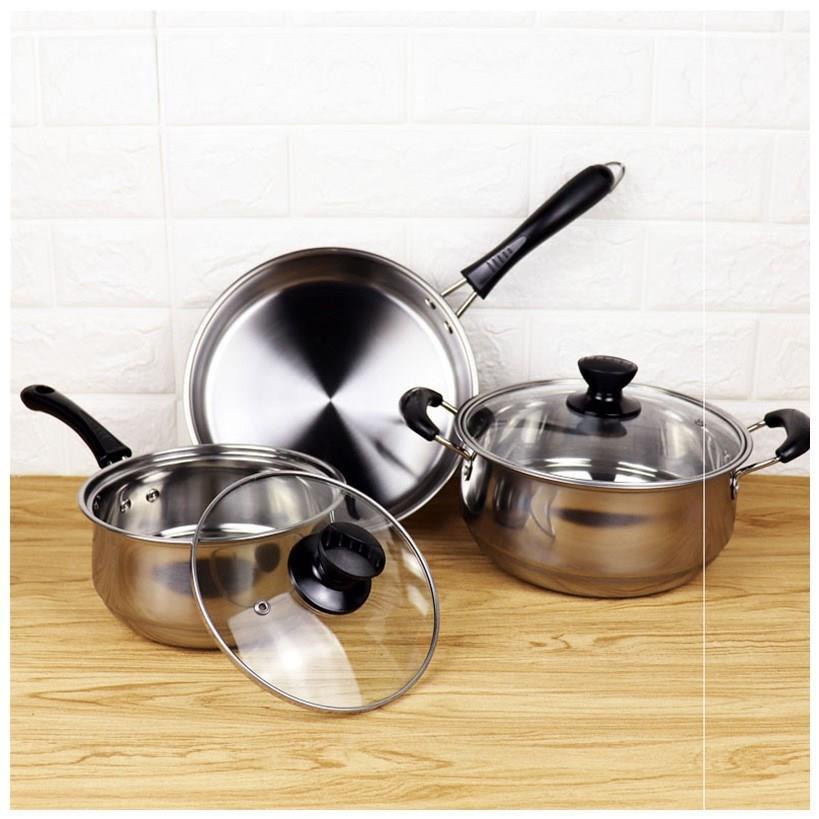 Stainless steel soup pot non-stick pan kitchen cooking 3 set