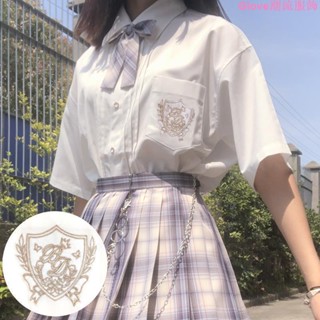 2020新款潮jk白襯衫女中袖上衣夏季短袖刺繡制服百搭學生學院風翻領襯衫 古巴領 襯衫女 可愛襯衫 短袖襯衫