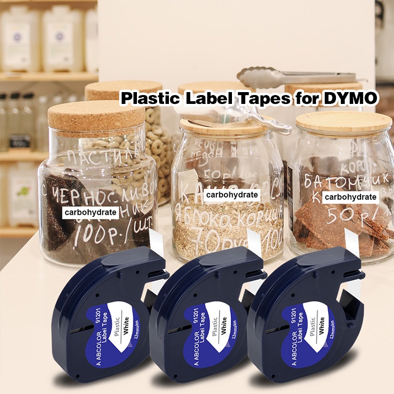 12mm x 4M Plastic Label Tapes for DYMO Letratag Black on Whi