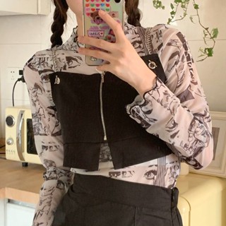 網紗 疊穿 打底衫💕 泫雅風防曬衣冰絲長袖T恤女夏季扎染網紗打底衫修身內搭辣妹上衣 女生上衣 內搭