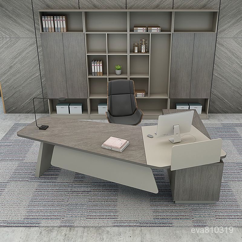 破損補發 可開發票 老闆辦公桌總裁經理時尚創意商用桌椅組閤全套書櫃辦公室簡約現代 2BVU