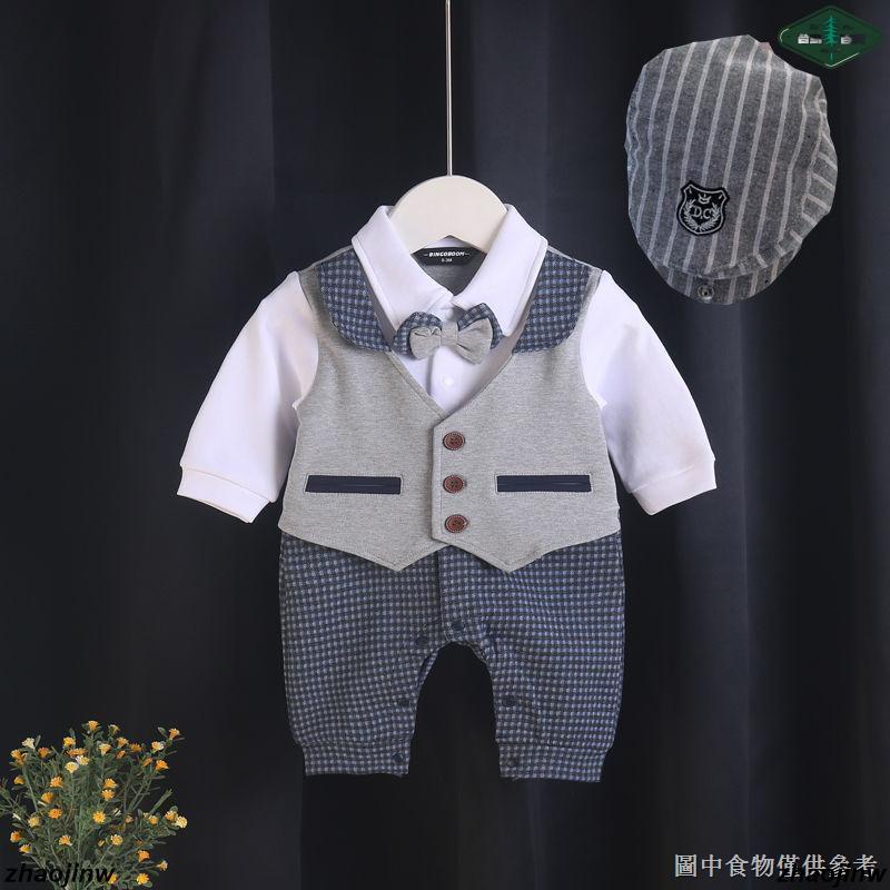 嬰兒連身衣/春季男寶寶紳士哈衣0-1歲百天滿月禮服週歲新生嬰兒連身衣服長袖//低價/爆款/熱銷/