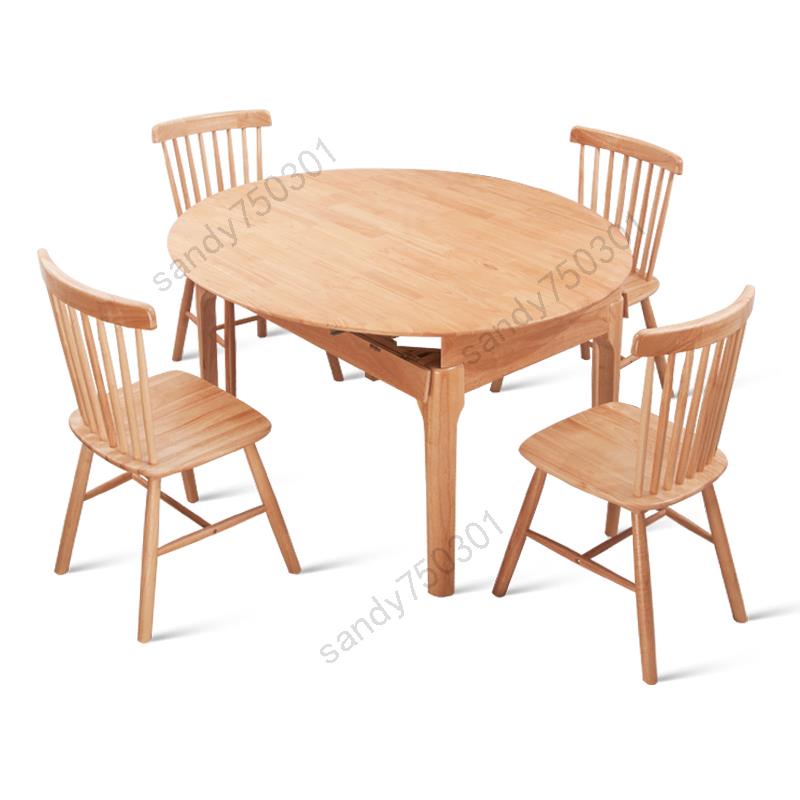 免運#優選#一桌6椅北歐實木餐桌現代簡約組合拉伸折疊小戶型6人4人圓桌飯桌