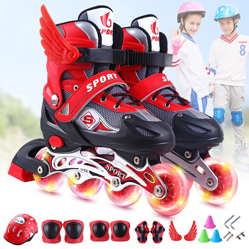 美洲獅 溜冰鞋 兒童 男女 直排輪滑鞋 套裝 小孩 3-12歲 閃光 旱冰 輪滑鞋 初