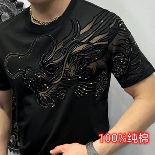 ⭐⭐中國風龍虎圖騰上衣 100%棉龍圖案t恤夏季新款國潮男裝民族風印花披肩龍男士短袖t恤
