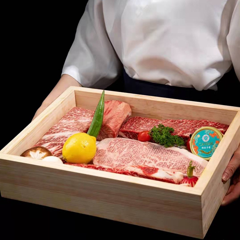 日式壽喜鍋日本料理壽司木質木盒特色創意火鍋烤肉店牛肉拼盤餐具