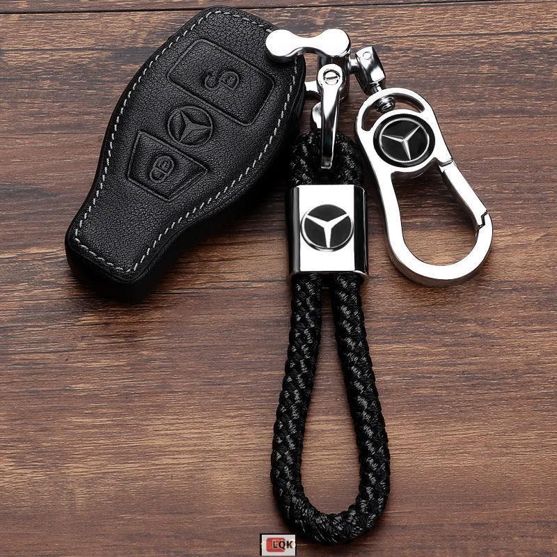 Lqk適用於奔馳新E級鑰匙包e300l glc260 C級c180 c200l汽車真皮鑰匙套男女Benz 鑰匙包