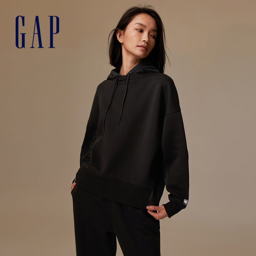 Gap 女裝 Logo帽T 空氣三明治系列-黑色(810618)