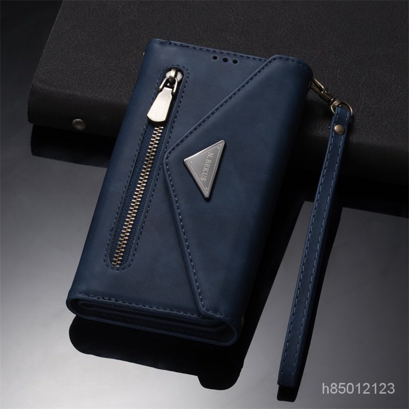 Redmi Note10 手機殼多卡槽拉鏈零錢包信封手機皮套小米10T lite 膚感背帶繩保護套 YAL3