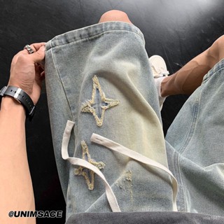 【精品男裝】刺繡牛仔短褲男夏季美式複古街頭五分褲子潮牌潮流寬鬆青少年馬褲 UR3L