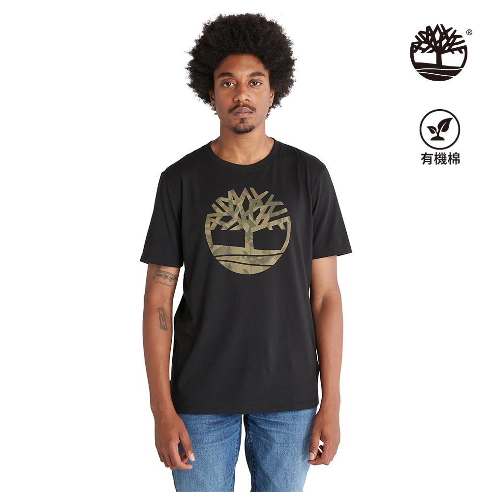 Timberland 男款黑色有機棉迷彩樹型Logo短袖T恤|A6DVK001