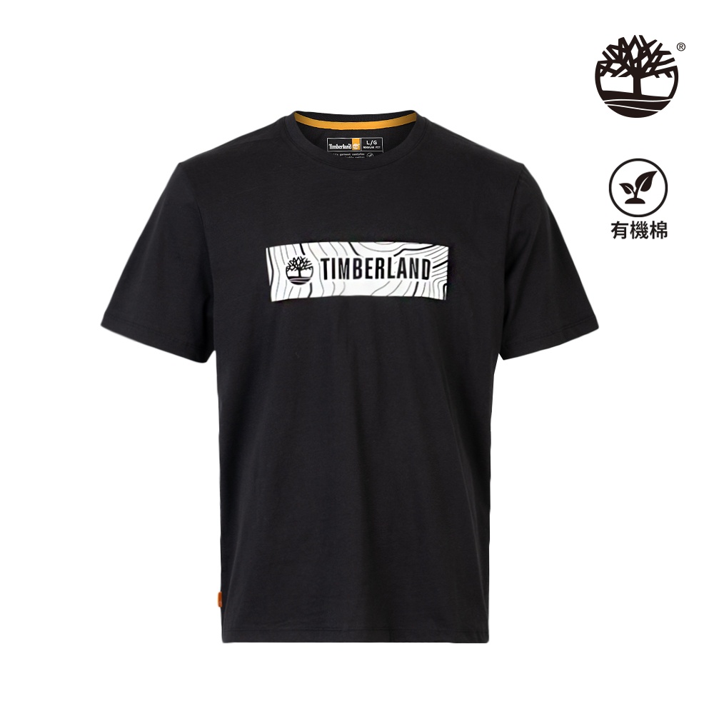 Timberland 男款黑色有機棉長型撞色Logo印花短袖 T恤|A69U5001