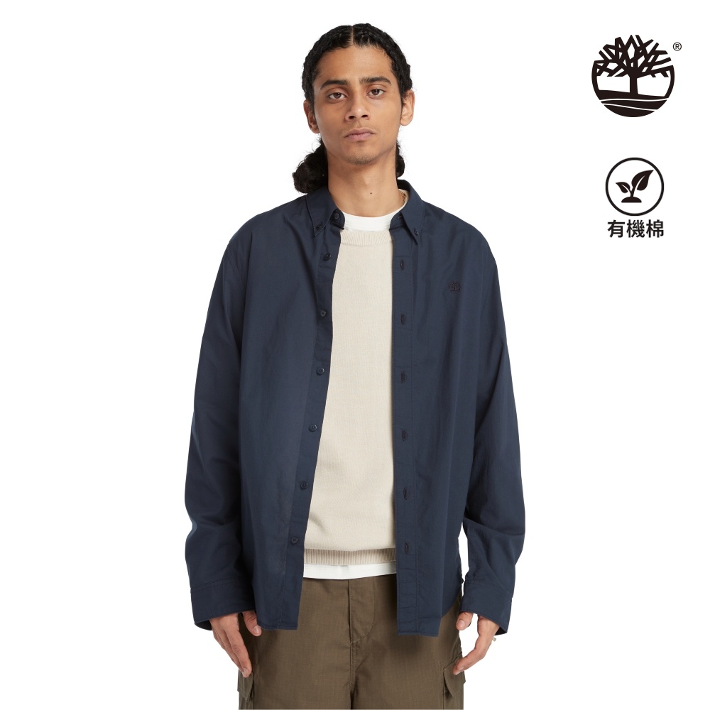 Timberland 男款深寶石藍府綢長袖襯衫外套|A2ANC433
