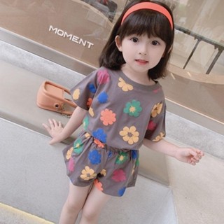 夏季新款傢居服男童女童寶寶空調服薄款短袖運動上衣套裝兩件套