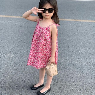 吊帶裙 女童洋裝 女童背心裙 女童連衣裙 女童吊帶裙 公主裙 2024夏季新款兒童小女孩薄款碎花裙小清新洋氣連衣裙潮