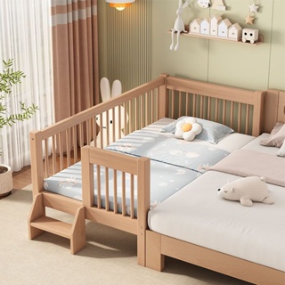 可開發票 廠傢直銷 全實木兒童床嬰兒小床拚接大床加寬床帶護欄床邊小床單人床可定製 WXKY