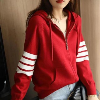 女生帽t 帽t外套 刷毛帽t 連帽衛衣 女生上衣 春秋新款連帽拼接針織開衫寬松洋氣顯瘦拉鏈毛衣女百搭學院風衛衣