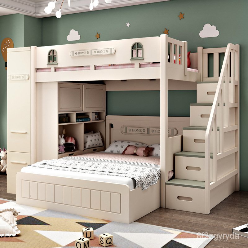 萬達木業 兒童床上下鋪實木雙層1.8米大人錯位型上下床交錯高低小 床架 高架床 上下床 雙人床架 雙層床 雙人床 鐵架床