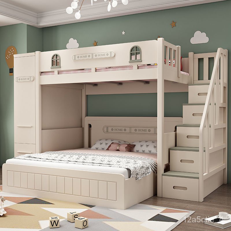 萬達木業 兩層兒童床上下鋪木床雙層滑梯錯位型上下床成年高架床下空 床架 高架床 上下床 雙人床架 雙層床 雙人床 鐵架床