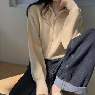 【Sweet Oversize】翻領長袖針織開衫女秋冬2023年新款韓版寬鬆顯瘦百搭毛衣外套上衣