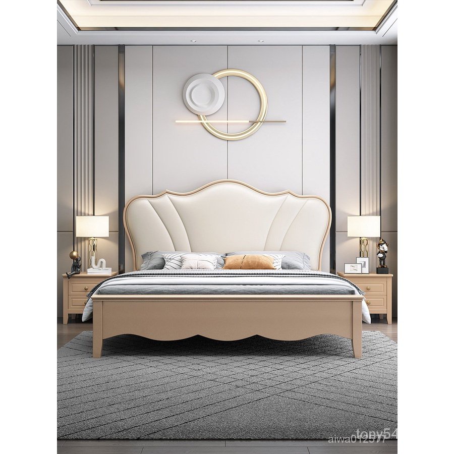 萬達木業 實木床美式輕奢意式皮靠雙人1.5米網紅現代簡約1.8米主臥大婚床床架 高架床 雙層床架 鐵床架 單人床 雙人床