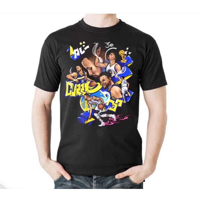 電繪創作 NBA 金州勇士浪花Stephen Curry柯瑞  黑針織短袖T恤