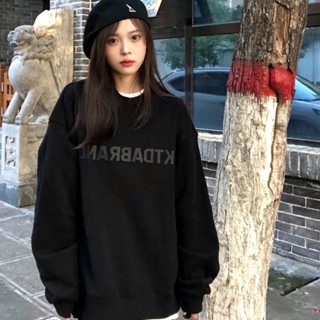 韓版寬鬆長袖大學t oversize 刷毛大學t 衛衣 美式復古 黑色 大學t女生 保暖 長袖上衣 字母印花 美式大學t