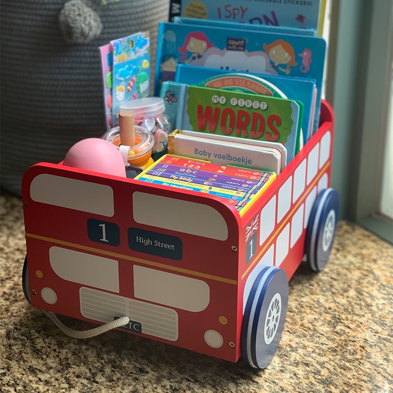 兒童玩具收納盒卡通儲物箱拖車帶輪子手拉車小汽車玩具收納車moo