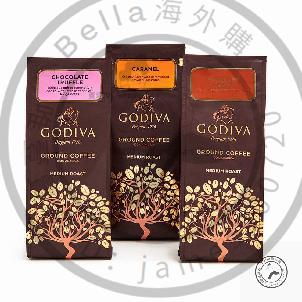 美國GODIVA Ground Coffee 歌帝梵 手沖現磨咖啡粉中度烘焙榛果巧克力松露 24.3