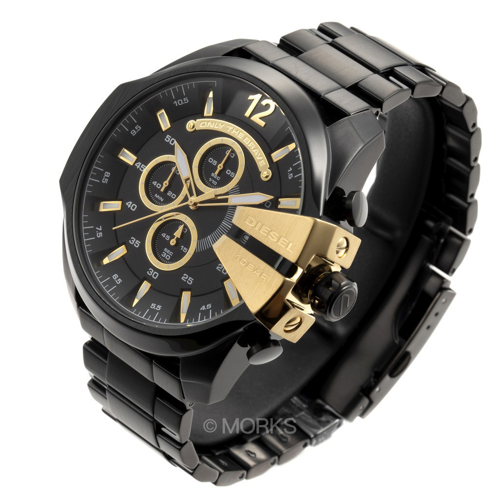 my-DIESEL DZ4338 手錶 53mm 大錶面 黑金配色 金錶 計時日期顯示 男錶