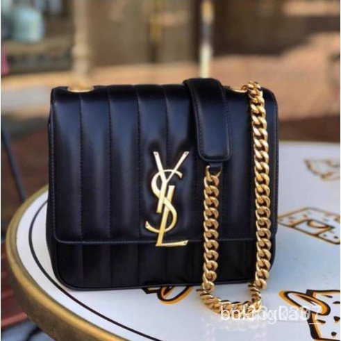 章魚二手Saint Laurent YSL 中款 VICKY 小羊皮絎縫斜背包 斜挎包斜背包單肩包側背包提包