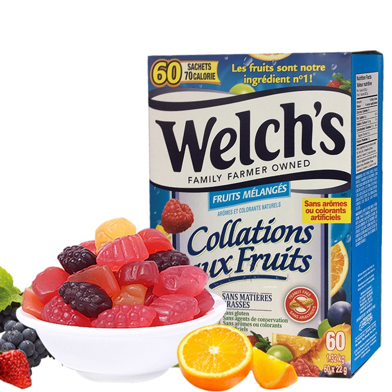 美國進口Welch's水果汁果泥水果味混合橡皮軟糖果Q彈兒童零食60袋