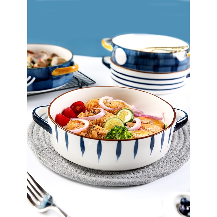 日式 家用 陶瓷 芝士 焗飯盤 創意 菜盤子 雙耳 圓烤盤 千層面 烘焙 烤箱 深盤