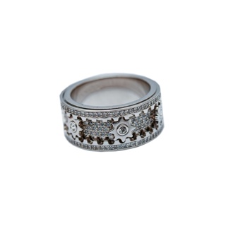 齒輪戒指 造型戒指 抖音衕款網紅齒輪滿鑽戒指轉動鈦鋼機械個性男女情侶指環潮流時尚 G1PK
