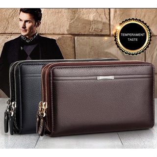 Double Zipper Men Clutch Bags PU Men's Leather Wallet Men Ha