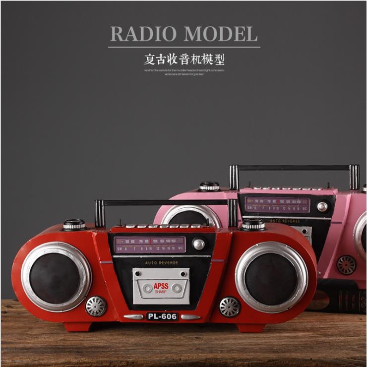拍照攝影道具磁帶機老式鐵皮收音機錄音機懷舊模型擺件復古裝飾品