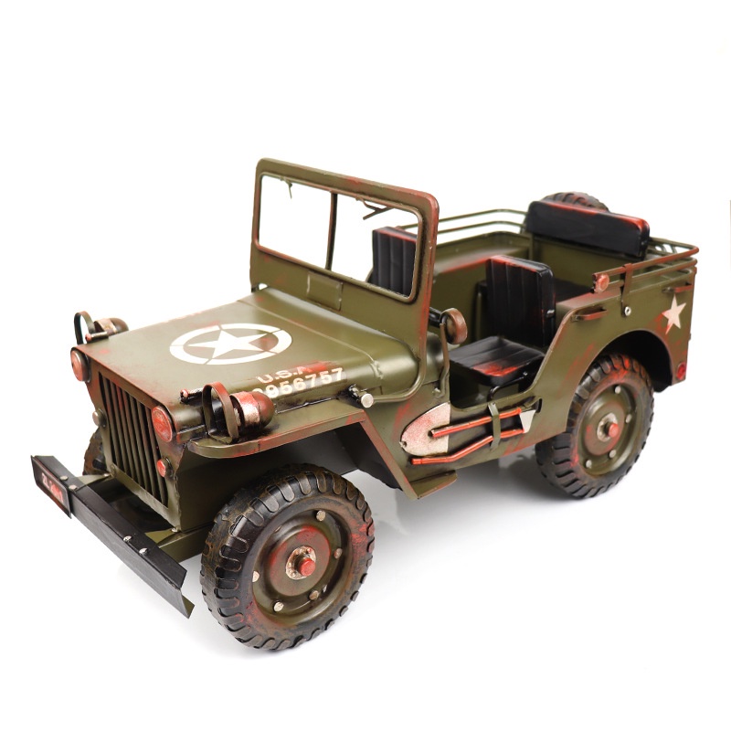 二戰美式威利斯吉普車模型工藝品復古鐵藝軍車仿真模型裝飾品擺件