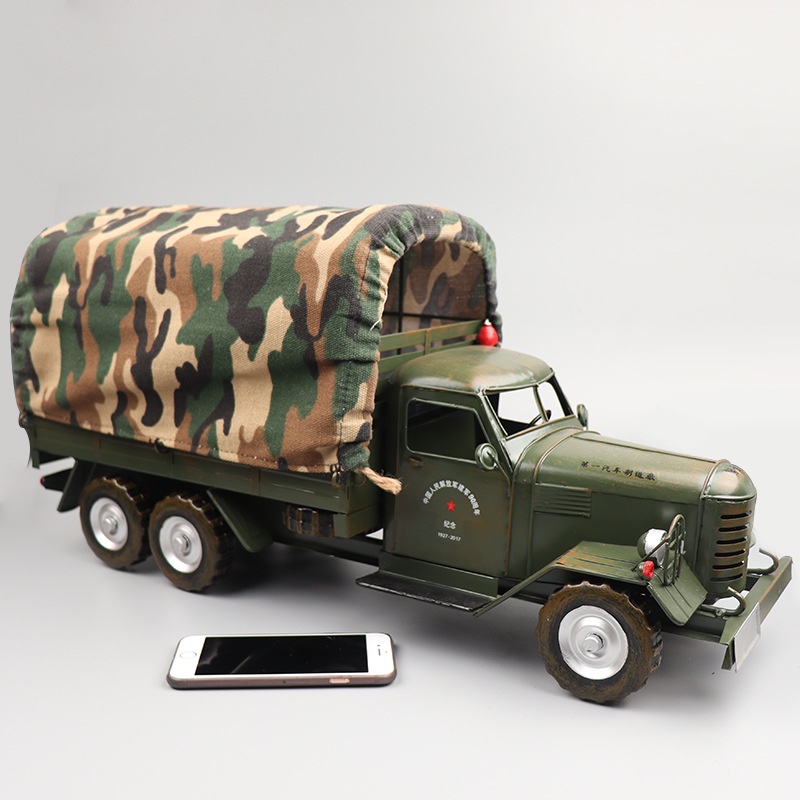 仿真帶篷解放軍車模型復古鐵藝卡車運輸車創意懷舊櫥窗裝飾品擺件